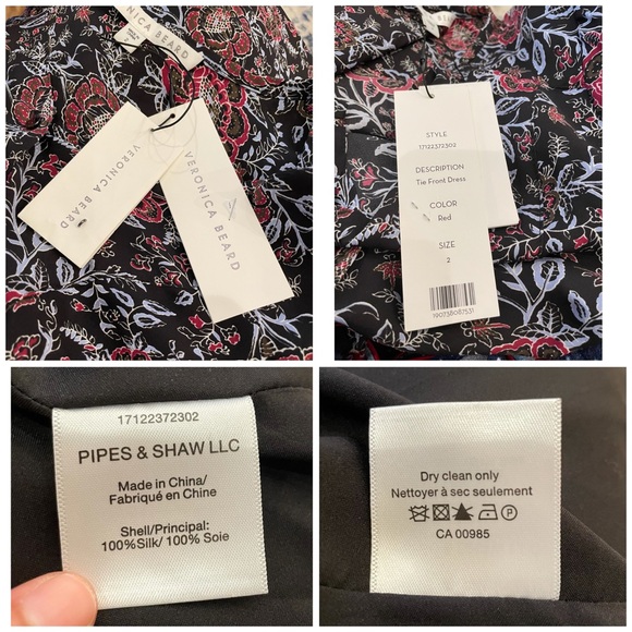 NWT Veronica Beard Printed Silk Tie Front Dress - Picture 15 of 15